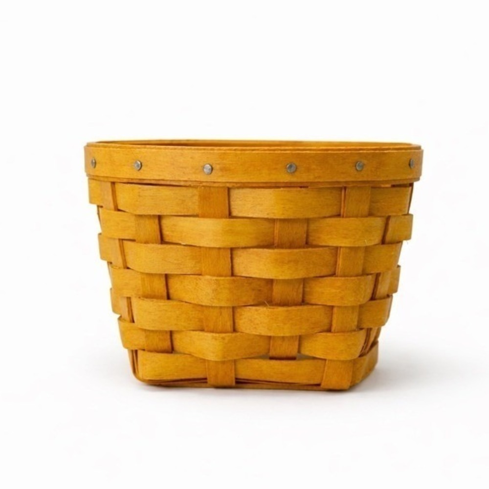 New Longaberger Small Handwoven Basket 3.5" | Rustic Farmhouse Decor Tan D Shape